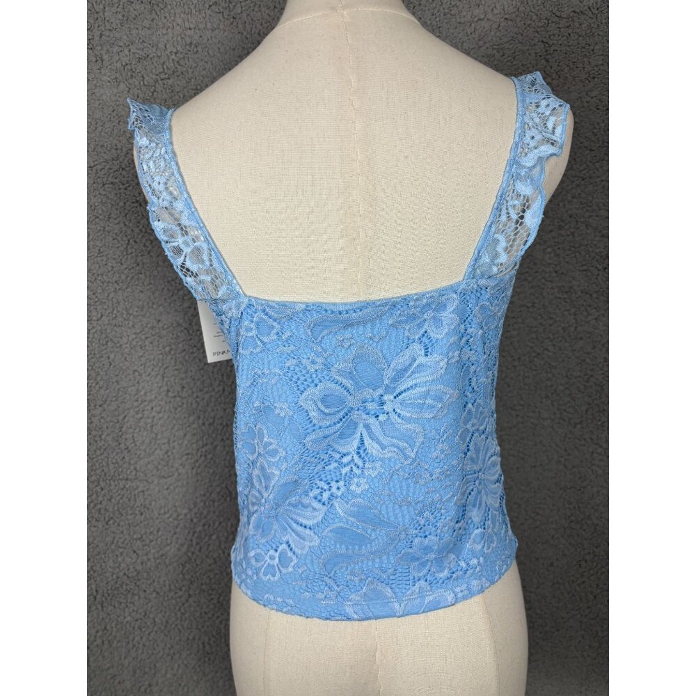 PINKMSTYLE Sexy Square Neck Blue Lace Cami Tank Fitted Double Lined Large NWT's - Picture 4 of 7